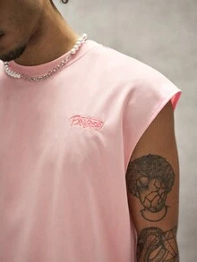 PAVTROS 男士夏季休閒刺繡背心 - 粉色 - 查看 5