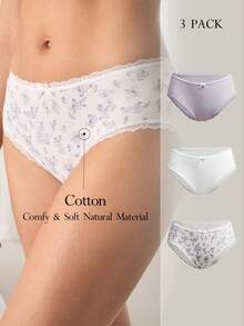 Ocili 3pcs/Pack Floral Print Pure Cotton Knit Comfortable Women's Bud Decor Boxer Briefs - Multicolor - View 1