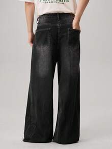 Men's Casual Washed Slant Pocket Loose Fit Jeans - Black - View 3