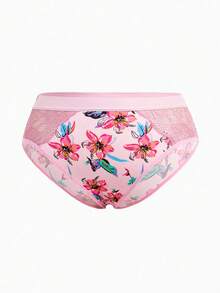 Slumbrini 大码女士印花文胸套装，无钢圈柔软舒适内衣套装 - 粉色 - 查看 3