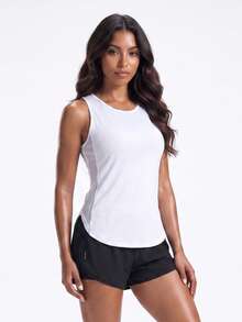 Solea Cove Women's Sleeveless Sports Yoga Outdoor Vest, Mesh Panel On Sides And Y-Back Design, Curved Hem - White - View 3