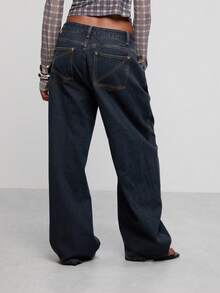 COUREZ Low Rise Mid Balloon Jeans With Seaming Details /Y2K Fall Outfits Autumn Fall Clothes Jeans For Women Baggy Jeans Pants For Women Wide Leg Pants Woman - Dark Wash - View 3