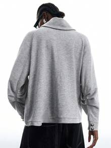 LYSMO Women's Fashion Vintage Wrap Single-Breasted Raglan Long Sleeve Sweatshirt - Light Grey - View 3