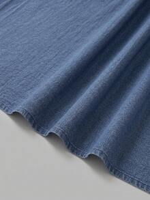 EMERY ROSE Set Denim Kasual Wanita Model V-Neck dan Celana Panjang untuk Liburan Sehari-hari, Warna Biru Muda, Musim Gugur - Biru - View 13