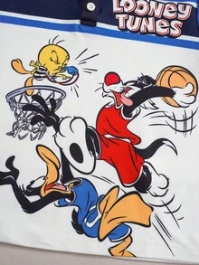 LOONEY TUNES X SHEIN 小男孩休閒卡通條紋印花短袖日常T恤 - 藍色 - 查看 4