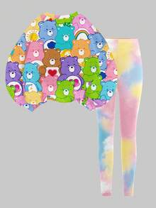 Slaydiva SHEIN X Care Bears Set 2 pezzi con felpa girocollo ampia e minimalista e leggings aderenti X, outfit estivo, streetwear, adatto per pendolarismo quotidiano, appuntamenti, feste, autunno/inverno, estate, feste, matrimoni, spiaggia, cerimonie di laurea, elegante, casual, uscite, Y2K, outfit per festival musicali - Multicolore - Visualizzare 2