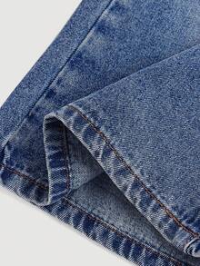 SHEIN Girlism Tween Girl Tween Girl Tween Girl Button Pocket Loose Fashion Versatile Denim Capris - Dark Wash - View 4