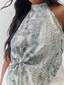 MUSERA Plus Size Women's Snake Print Halterneck Ruched Top Casual Party Winter For Women - Multicolor - View 6