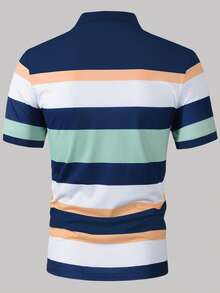 Manfinity Homme 男士夏季休閒拼色條紋 Polo 衫 - 彩色 - View 2