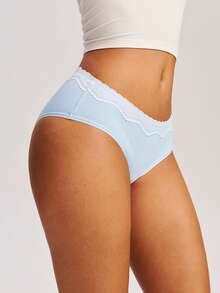 LUVLETTE 3-Pack Soft Cotton Basic Floral Print Lace Trim Mid-Waist Underwear Briefs-Pink - Multicolor - View 12