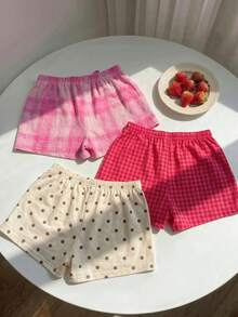 CovetEZ 女款休閒格紋與波點印花短褲，夏季 - 彩色 - 查看 3