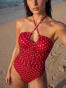 Swim Chiccia 度假海灘波點印花露背掛脖式連身泳衣 - 彩色 - 查看 4