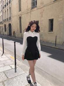 SHEIN MOD Hai âm Lace lên phía trước tay áo lá sen Đầm - Nhiều màu - Xem 7