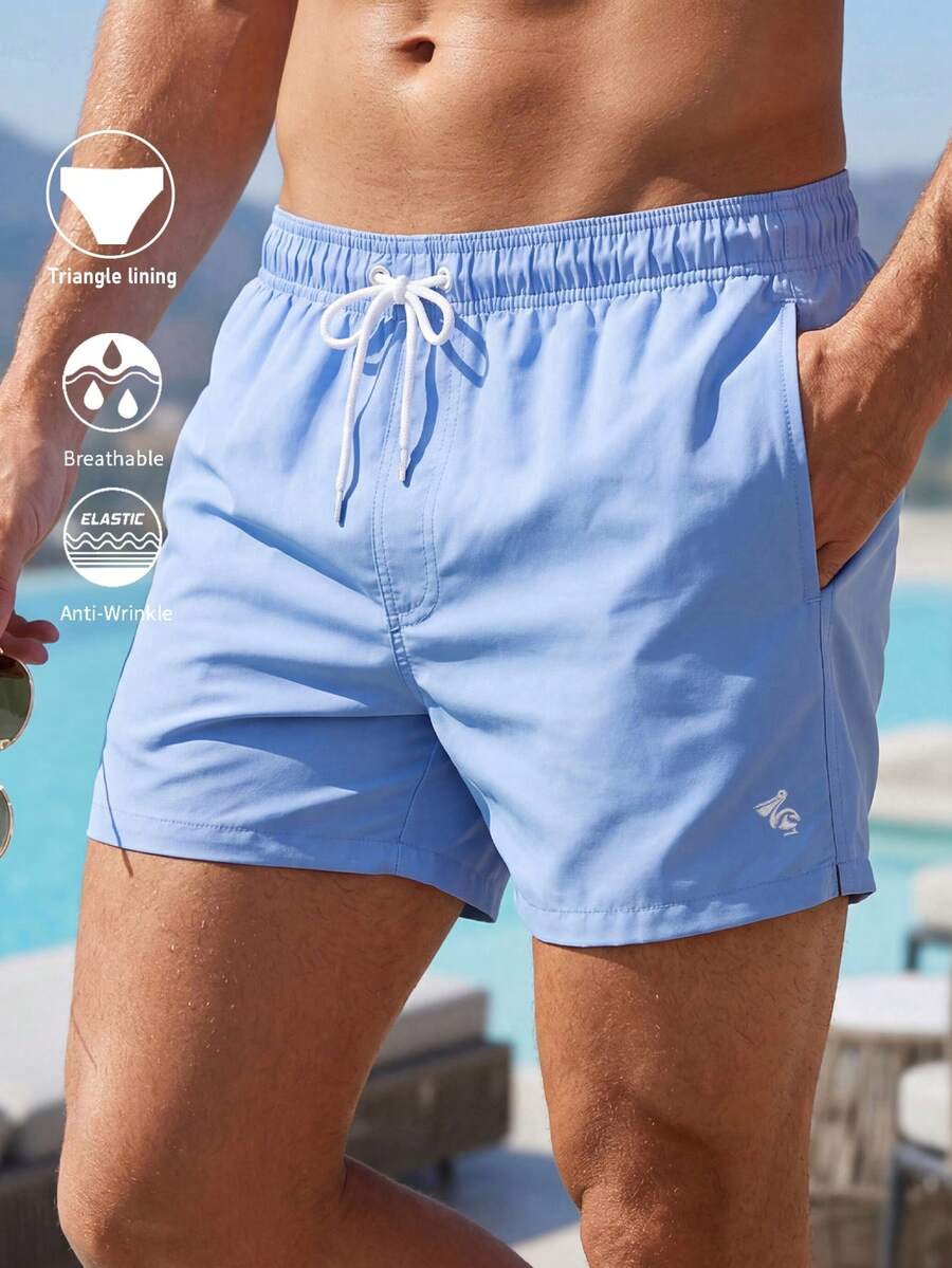 CoralVoy Men's Summer Vacation Printed Drawstring Waist Beach Shorts, Hawaiian, Holiday - Baby Blue - View 1