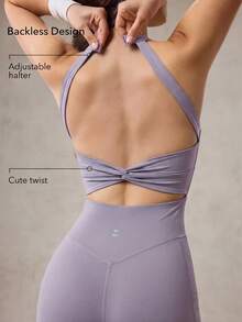 OutZeal Tuta sportiva intera da donna per palestra, allenamento e yoga, traspirante, con reggiseno integrato e nodo sulla schiena - Viola chiaro - Visualizzare 3