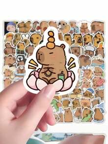 SHEIN 100pcs Cute Capybara Cartoon Stickers, Reusable PVC Stickers, Suitable For Laptop, DIY Accounting, Water Bottles, Luggage, Helmets, Spring Decorations, Asymmetrical Shapes, Applicable To Plastic, Glass, Metal, Ceramic Surfaces (Random Styles) - Multicolor - View 2