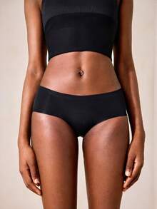 Veilyse 5pcs/Pack Low Waist Stretchy Seamless Underwear Women Breathable Half Coverage Seamless Panties For Everyday Wear,Gym&Sports - Black - View 2