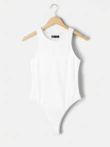 SHEIN BASICS 3件組女款休閒極簡基礎圓領無袖修身純色針織連身衣 夏季日常上班穿搭 白色 灰色 黑色 - 深灰色 - 查看 6
