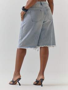 MUSERA Plus Size Women's Blue Oversized Distressed Denim Shorts , Casual Party , Bottoms For Women - Blue - View 4