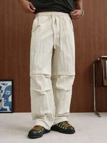 TOKVUE Men's Solid Color Drawstring Waist Casual Versatile Daily Travel Long Pants - Apricot - View 4
