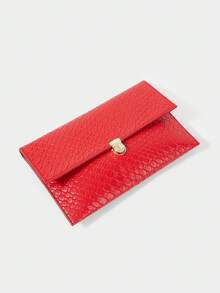 SHECARRY Tas Clutch Wanita Modis, Elegan, Sederhana, Klasik, Serbaguna, Warna Merah, Bahan PU Anyaman Timbul, Cocok untuk Kencan Sehari-hari, Pesta, Perjalanan, dan Minum Teh Sore. - Fiery Red - View 5