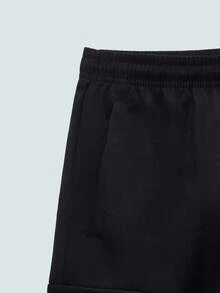 Plus Size Men's Casual Solid Color Drawstring Waist Cargo Shorts, Summer - Black - View 10