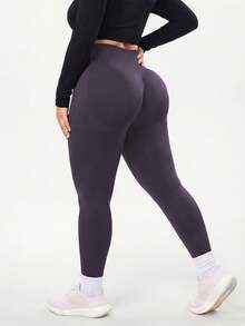 Solea Cove Seamless High Elasticity Plus Size Women's Solid Color High Waist Casual Versatile Daily Wear Sports Leggings - Mauve Purple - View 2