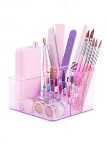 Nail Art Tool Organizer Transparent Plastic Portable Storage Box For Drill Bits Files Brushes Holders Manicure Salon Home Use Sponge Container Rectangular Clear Case - View 10