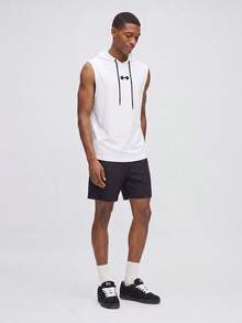 Nelvento Soul Men's Barbell Print Drawstring Waist Hooded Sports Tank Top, Gym - White - View 4