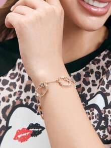 HELLO KITTY AND FRIENDS | SHEIN 1件金色電鍍點鑽動物貓咪鋅合金女款時尚手鍊 - 金黃色 - 查看 8