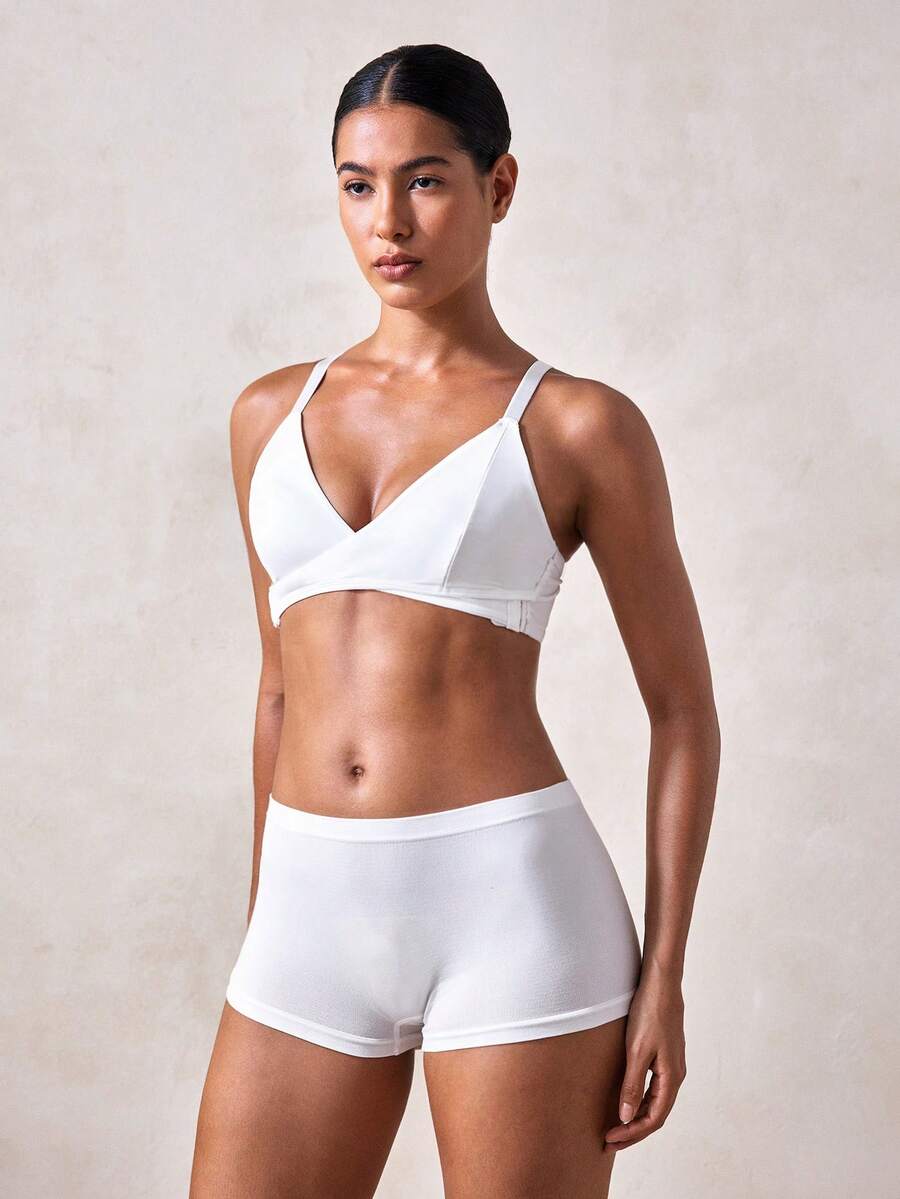 Veilyse Solid Color Patchwork Front-Open Wireless Bra For Women - White - View 1