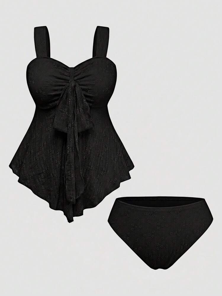Sweetra Summer Sweet Cute Romantic Lace Vacation Beach Seaside Women Plus Size Tank Bikini Romantic Vacation Swimsuit - Black - View 1