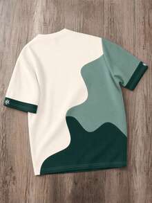 Manfinity Joysei Men's Casual Color Block Print T-Shirt, Suitable For Summer, Outings, School, Friend Gifts - Green - View 2