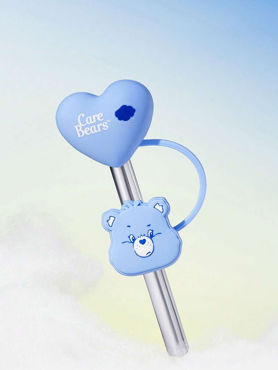 SHEIN X Care Bears 可愛心形吸管套 防塵可重複使用吸管尖端蓋 不含吸管 送禮創意 派對 節日 情人節 飲用水用 - 藍色 - 查看 1