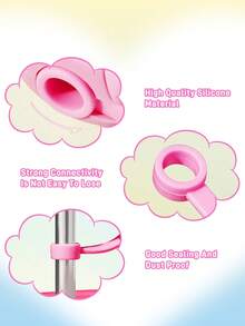SHEIN X Care Bears 1件 矽膠熊圖案吸管套（不含吸管），歡呼熊，禮品 - 粉色 - 查看 4