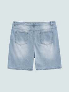 Modcrash Men's Light Wash Solid Loose Fit Plus Size Denim Shorts, Basic, Drawstring, Pocket, Summer, Lightweight, Breathable, Cool, Casual, Comfortable Gift For Father/ Husband - Light Wash - View 5