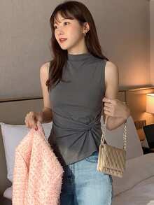 DAZY Women's Round Neck Solid Color Basic White Short Sleeve T-Shirt Spring Summer - Grey - View 5