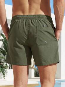 CoralVoy Men Animal Embroidery Drawstring Waist Swim Trunks, Hawaiian, Holiday - Army Green - View 2