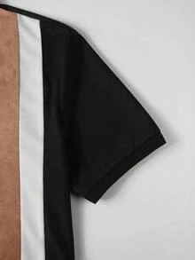 Manfinity Homme 男士休閒簡約條紋短袖 Polo 衫，適合通勤與辦公 - 彩色 - 查看 6