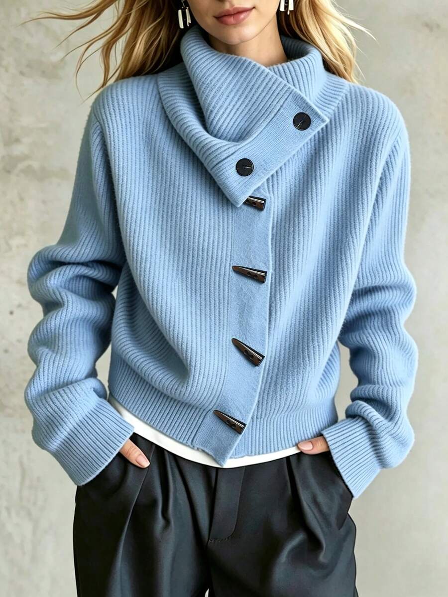 Balvessa Women's Solid Color Stand Collar Casual Versatile Daily Long Sleeve Sweater
