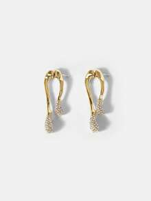 MOTF PREMIUM PRE GOLD PLATED FULL DIAMOND STUD EARRINGS ASYMMETRICAL DESIGN SENSE EARRINGS - Gold - View 8