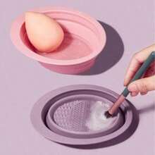 1pc Foldable Silicone Makeup Brush Cleaning Bowl, Multi-Textured Makeup Brush Cleaner, Reusable Beauty Tool Washing Bowl, Deep Cleaning Makeup Brushes - A - View 10