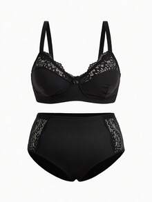 Slumbrini Plus Size Women Knitted Comfortable Lingerie Set - Black - View 1
