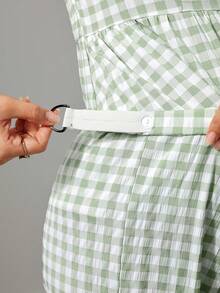 SHEIN Maternity Plaid Suspender Pants 2 Pieces Set - Green - View 6