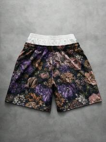 PAVTROS 男士街頭風熱銷復古花卉小標誌3D刺繡短褲，送給男友/丈夫的禮物，週年紀念禮物，朋友聚會 - 彩色 - 查看 3