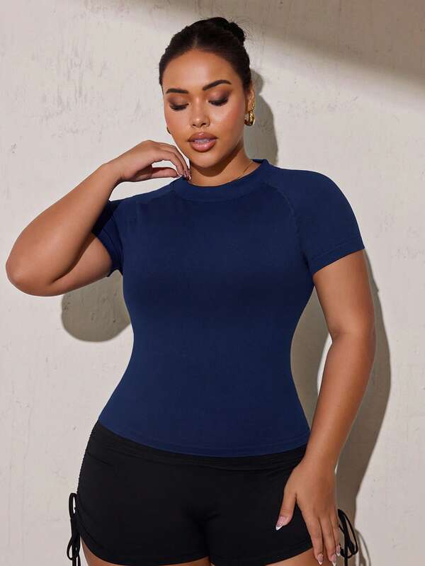 SHEIN Rhythm Era Seamless High Elasticity Plus Size Women's Sports T-Shirt