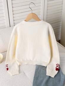 SHEIN 少女蝴蝶結圖案休閒百搭日常穿搭開襟衫 - 彩色 - 查看 2