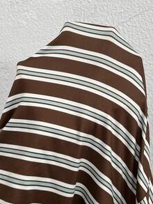 SHEIN Essnce Plus Size Women's Spring/Autumn Fashion Casual Elastic Comfortable Daily Brown Striped Button Cardigan And Wide Leg Pants 2-Piece Set, Autumn Striped 2-Piece Set, Outing Outfit, Comfortable Clothing - Brown - View 7