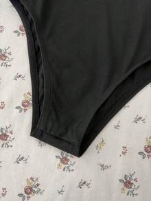 SHEIN 青少年女孩針織黑色英文Logo連身褲與長褲休閒兩件套 - 黑色 - 查看 4