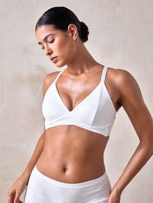 Veilyse Solid Color Patchwork Front-Open Wireless Bra For Women - White - View 5